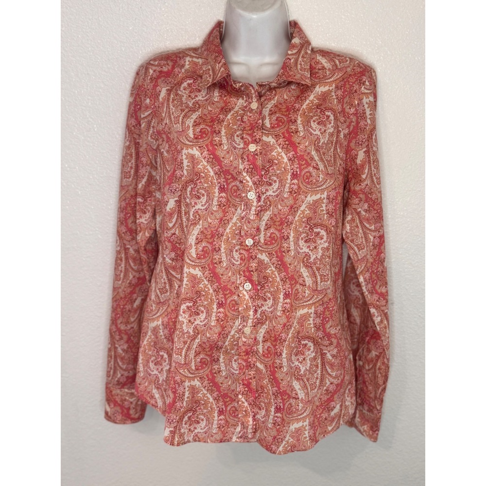 J.Crew The Perfect Shirt Womens Medium Pink Orange Paisley Cotton Button Down